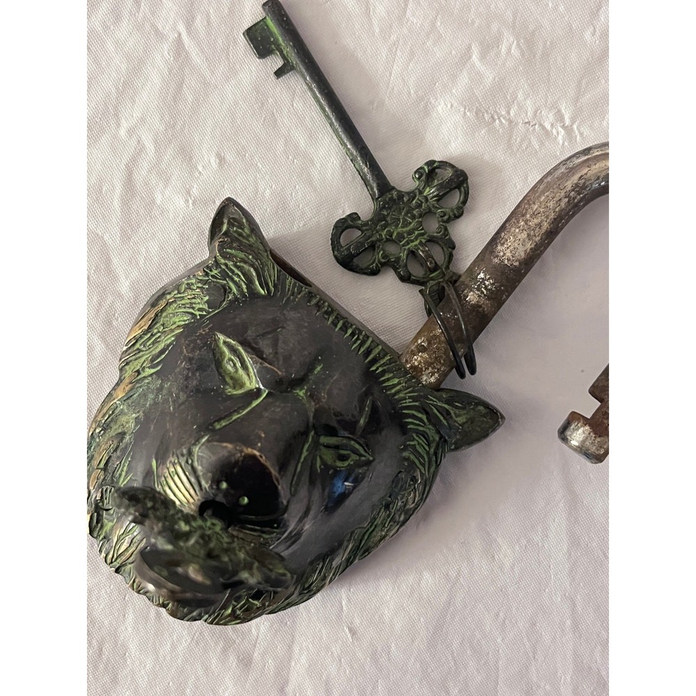 Lion Face Shape Door Lock Antique Solid Heavy Brass Safety Door Lock