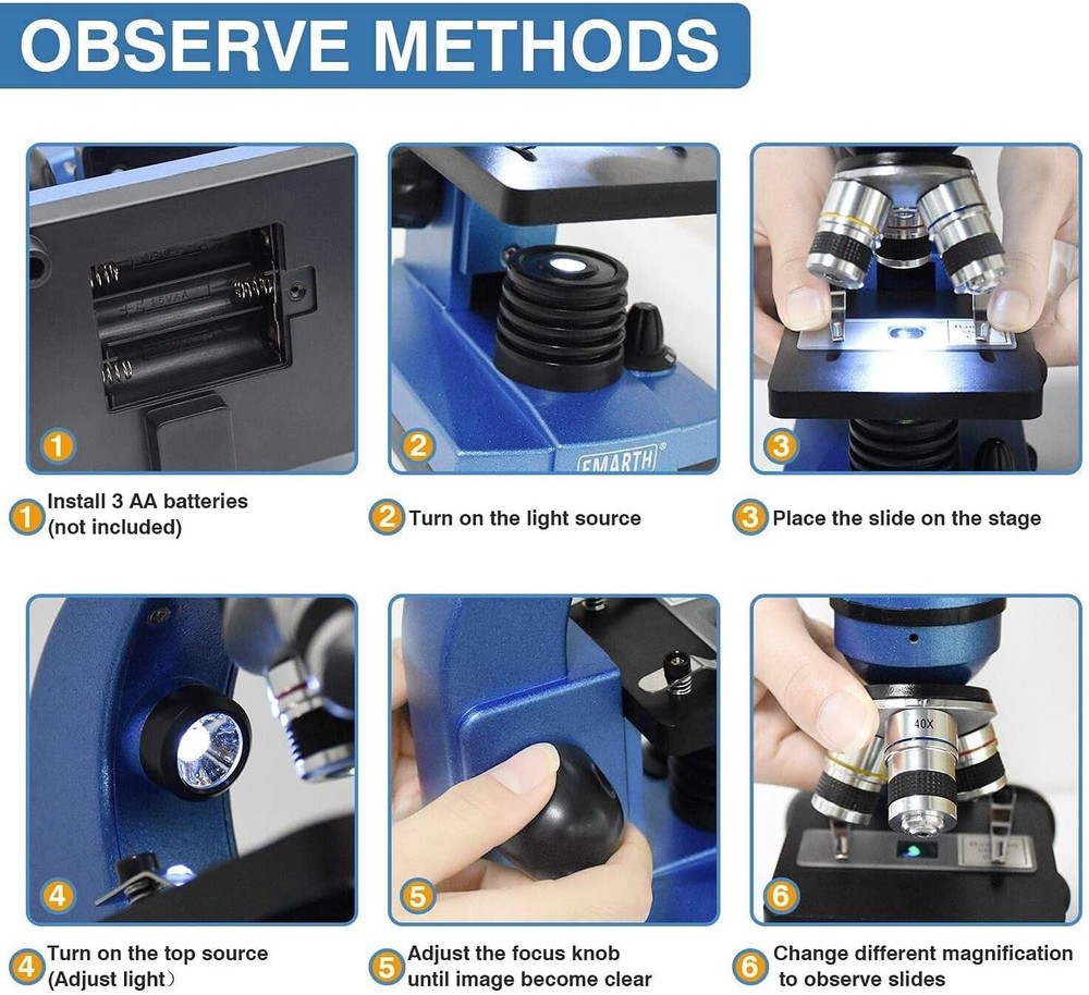Microscope for Kids Beginners Children Student, 40X- 1000X Compound Microscopes