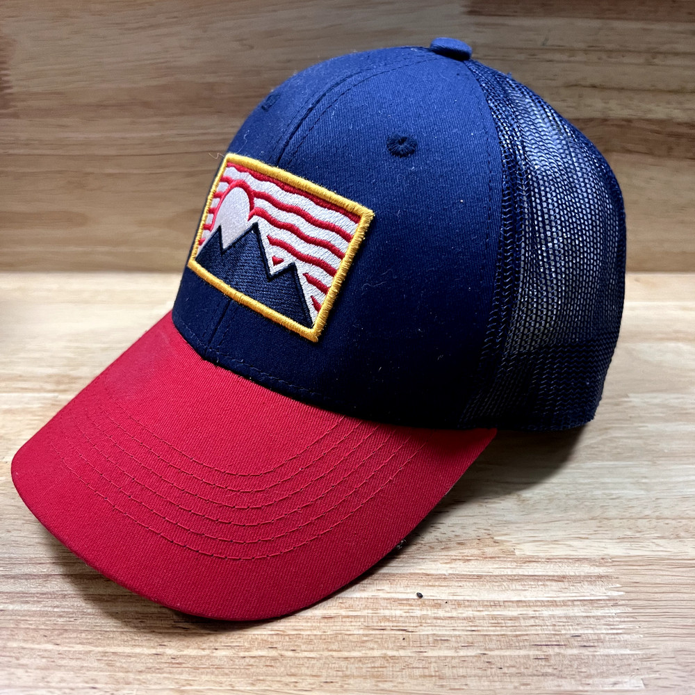 George Hat Cap Mountain Scene Snap Adjustable Trucker Red Blue Walmart Meshback