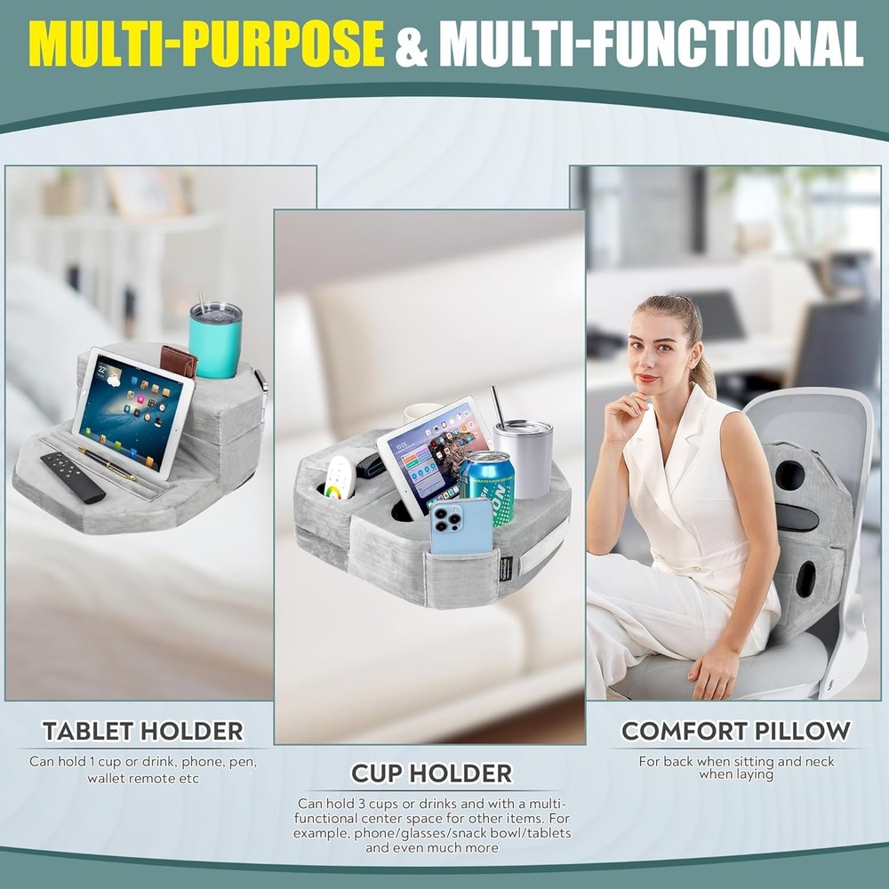 TabCouchCaddy Octagonal Couch Cup Holder Tray Pillow - Bed, Couch Caddy, Sofa, R