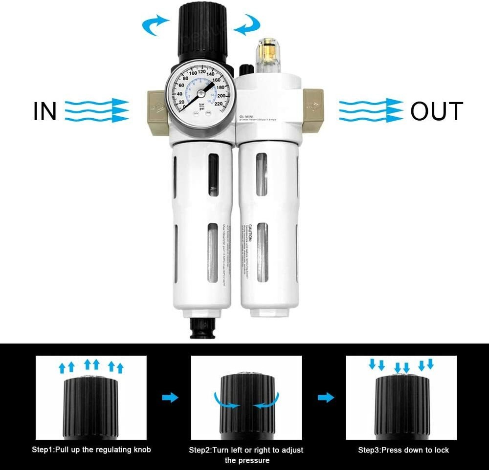 3/8"NPT Compressed Air Filter Regulator Lubricator Combo Air Tool Compressor