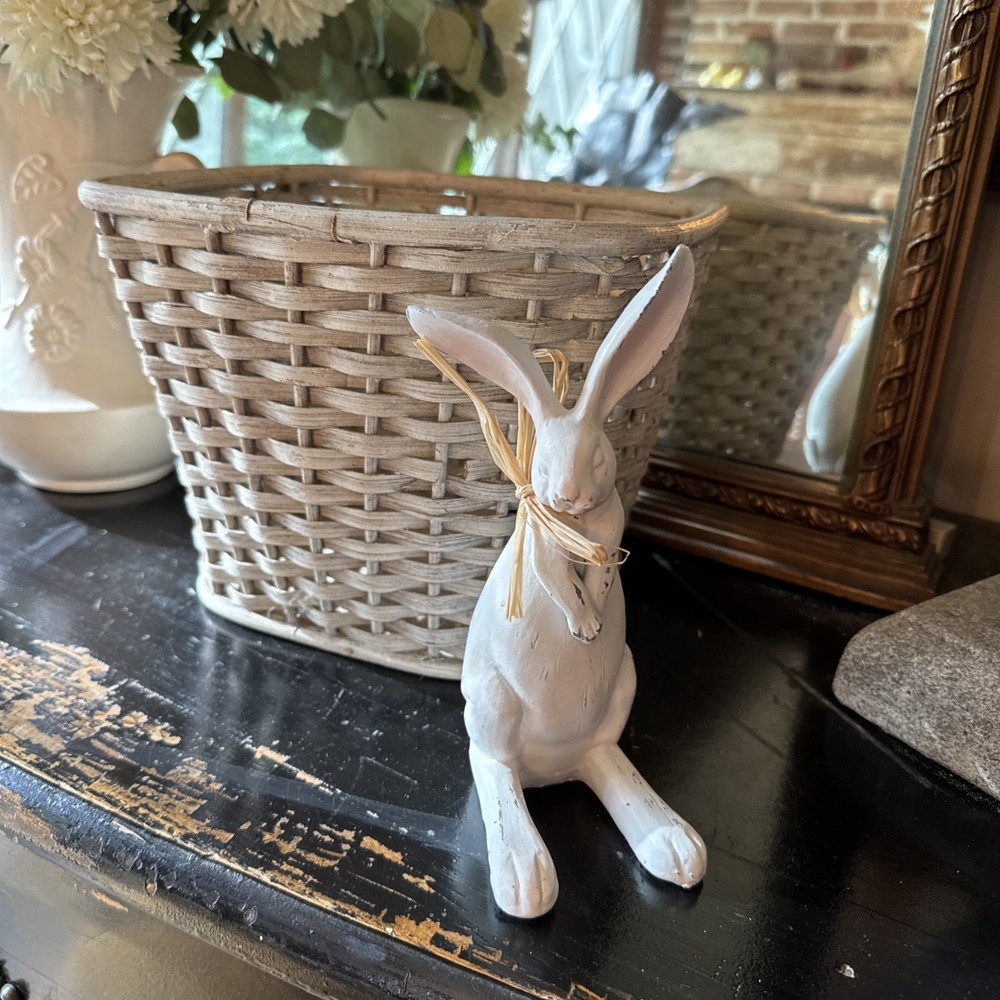 Vintage Boho Chic White Wicker Square Basket