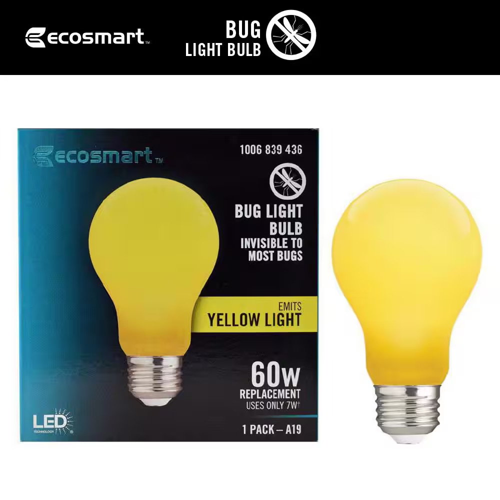 60-Watt Equivalent A19 Outdoor Bug Light Yellow LED Light Bulb (1-Pack)