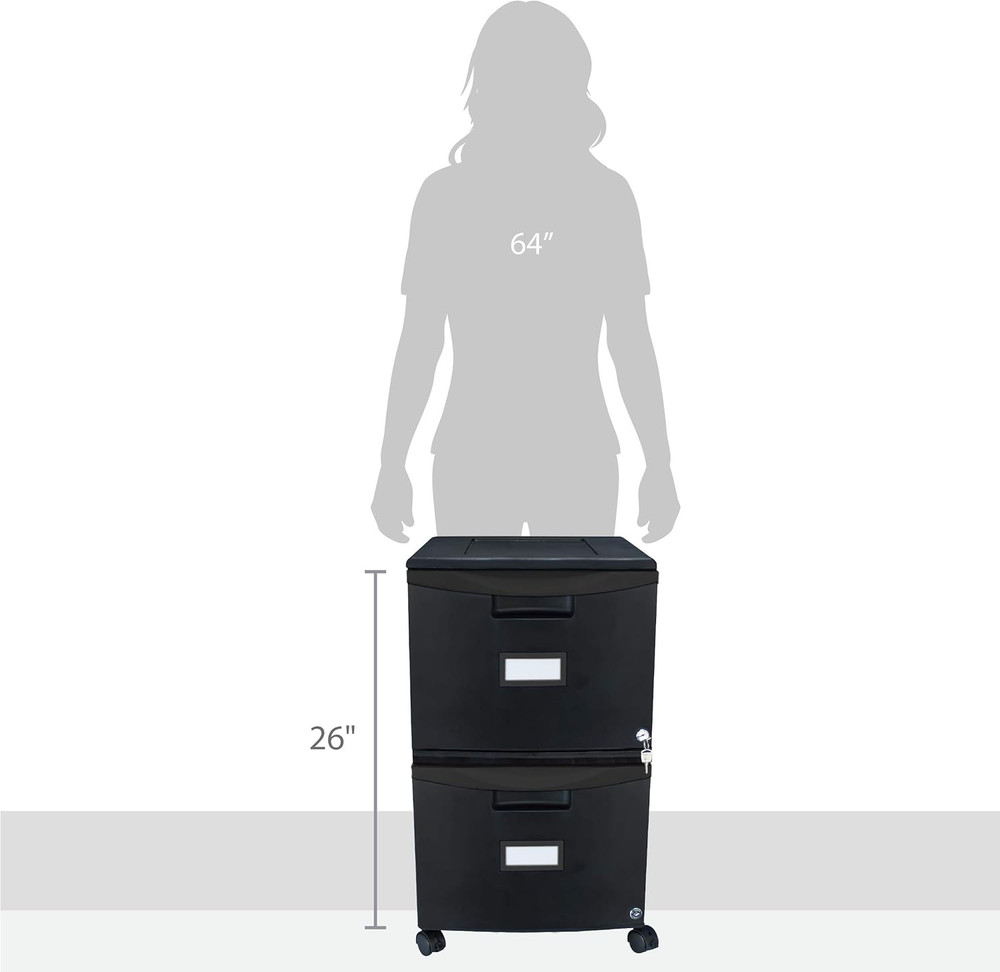 Plastic Two-Drawer Mobile Pedestal File Cabinet – Locking Document Organizer wit