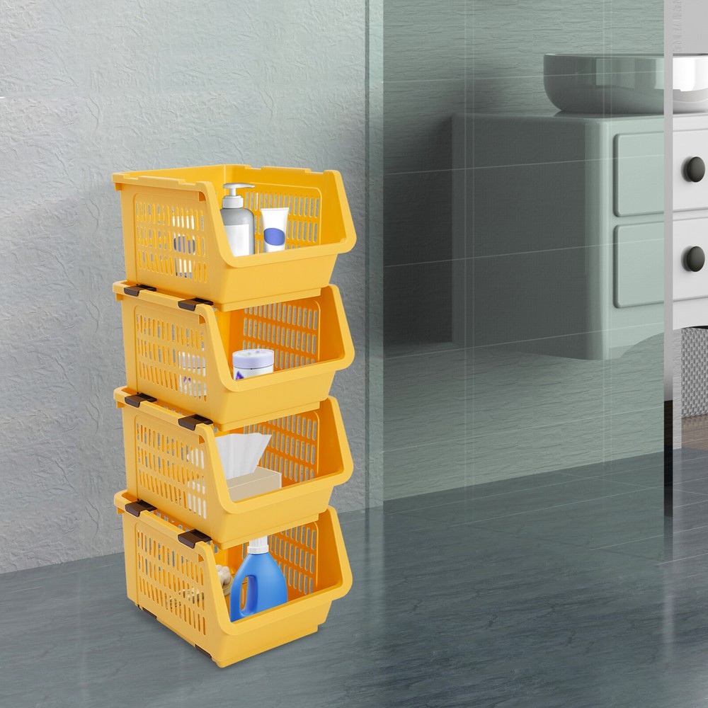 4 Tier Stackable Plastic Bins For Organizing Food, Kitchen & Bathroom Essentials