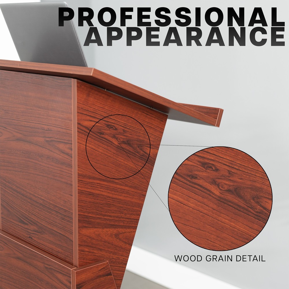 VIVO Pneumatic Height Adjustable Podium, Dark Walnut