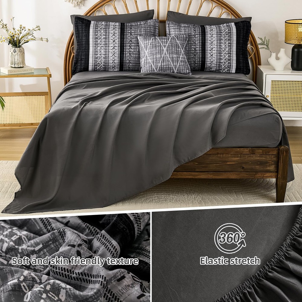 Comforter Set King 90 103 8 Pieces Boho Striped Microfiber Black Dintszyayue