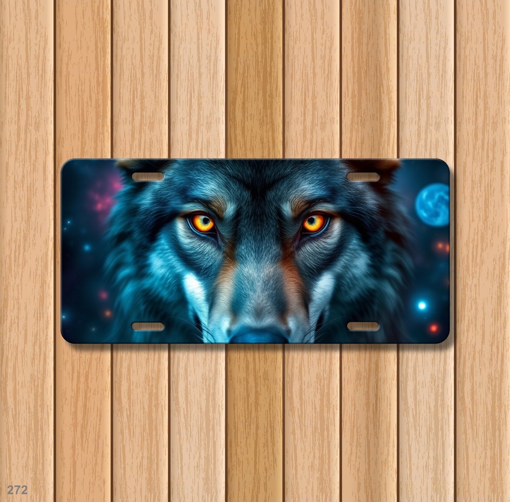 Powerful Wolf License Plate Optional Text Front Bumper Plate Gift Idea