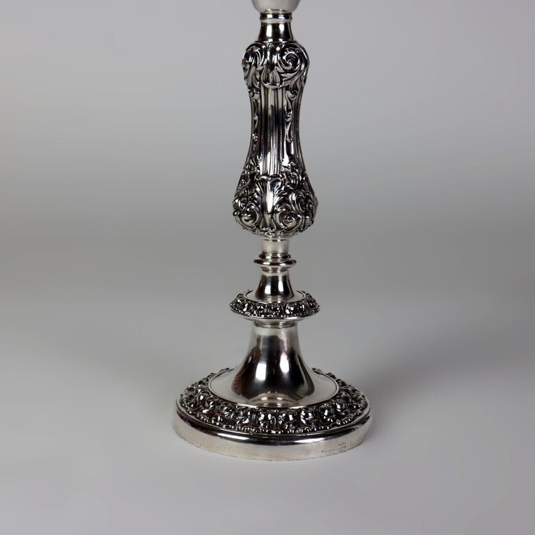 Embossed Silver Plate Candlestick with Grape & Leaf Etched Shade C1890