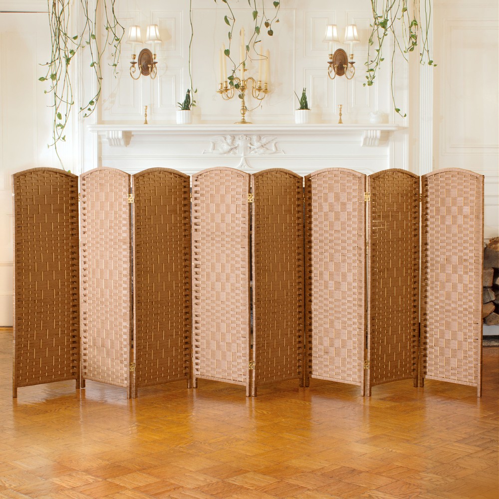 4 ft. Short Diamond Weave Fiber Folding Screen - Natural - 8 Panel