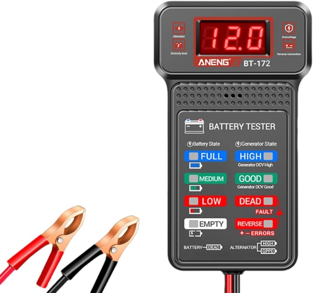 12V Car Battery Tester LCD Voltmeter Alternator Charging System Analyzer Tool.
