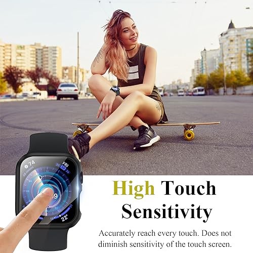 [3 Pack] Case for Apple Watch Series 9 Screen Protector Series 8 45mm Black