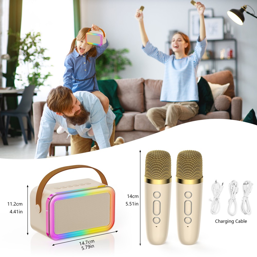 JYX Mini Karaoke Machine For Kid Bluetooth Speaker w/ 2 Wireless Microphone Gift