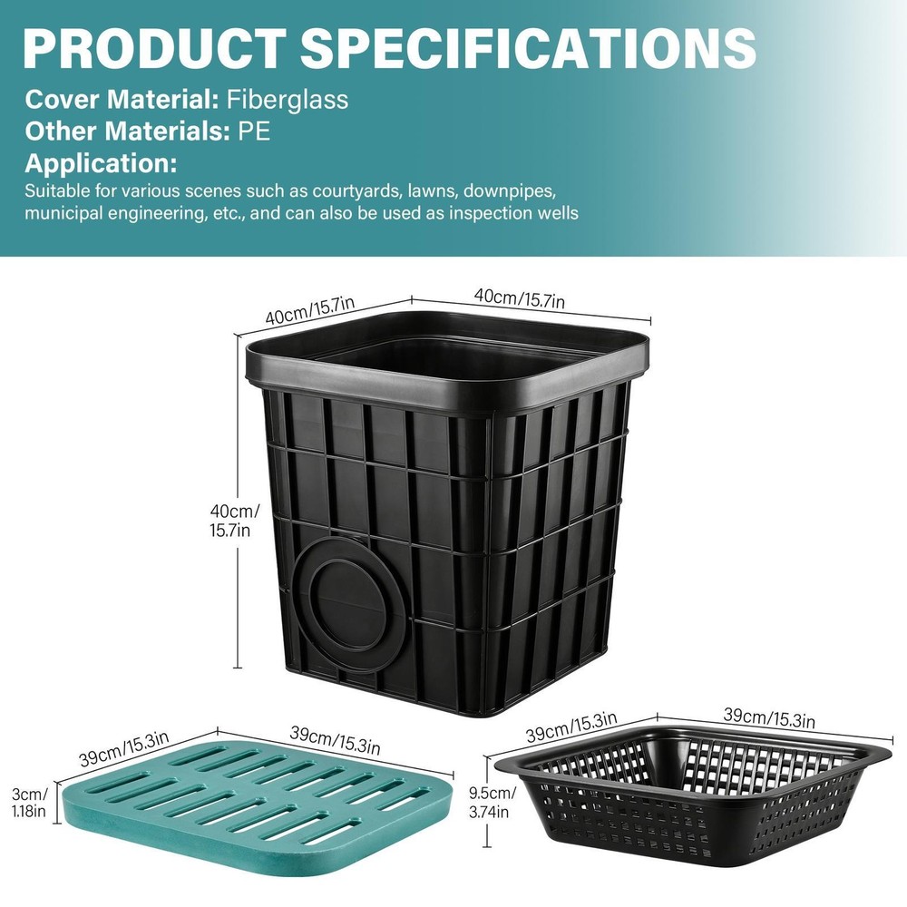 16in Catch Basin with Fiber Glass Grate,Catch Basin for Drainage Debris Basket