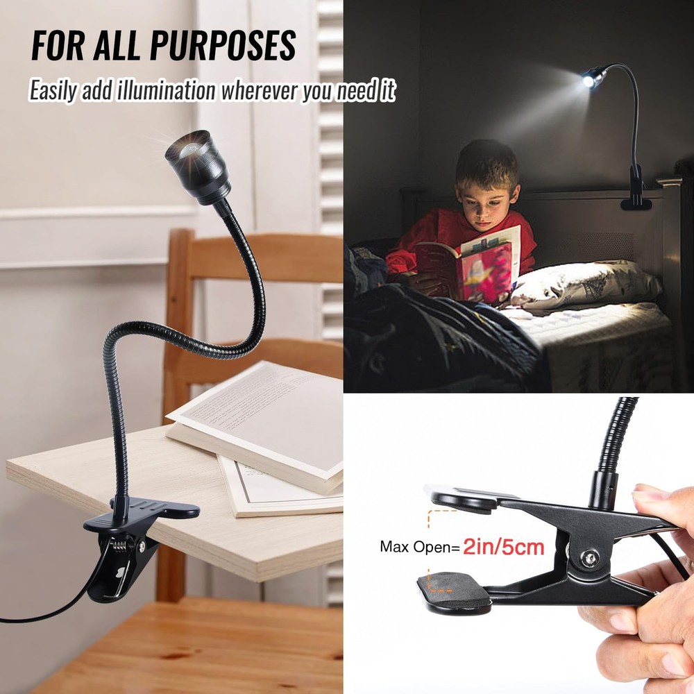 Zoomable Clip On Lamp Dimmable Spotlight for Dorm Bed Headboard Working