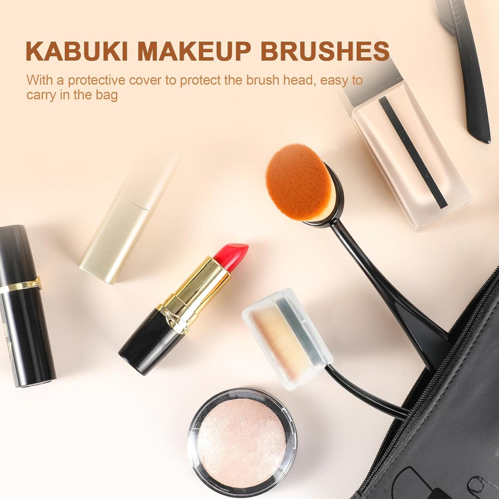 Oval Foundation Brush with Handle - 2 Pack Professional Kabuki Toothbrush Mak...