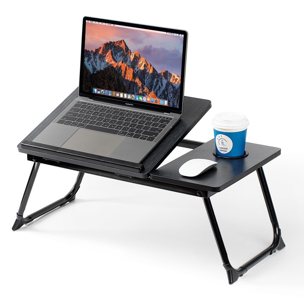 Laptop Desk for Bed Couch, Adjustable Foldable Table with Cup Black
