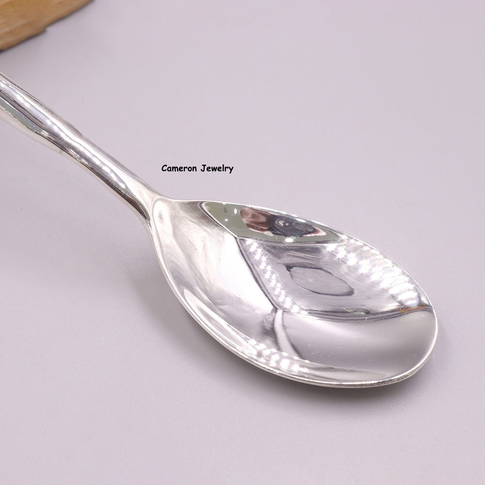 Solid S999 Fine Silver Healthy Tableware Bless Fu Handle Soup Spoon 34-35g 6.2in