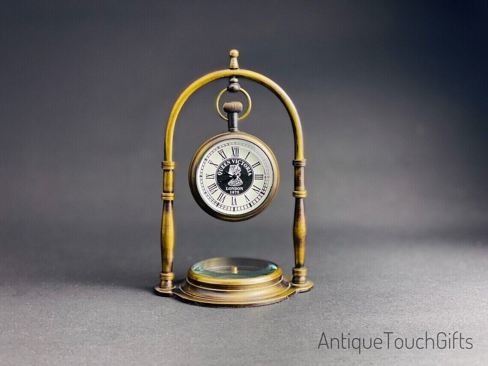 Vintage Victorian 1875 - Solid Brass Nautical Working Pocket Watch Table Clock
