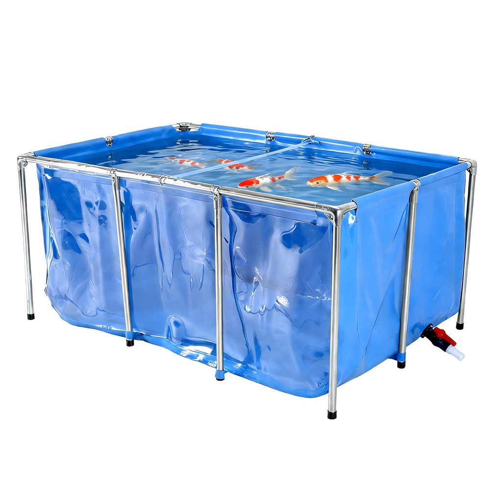 Rectangular Goldfish Tank with Frame & Drain Valve Above Ground Fish Pond Clear