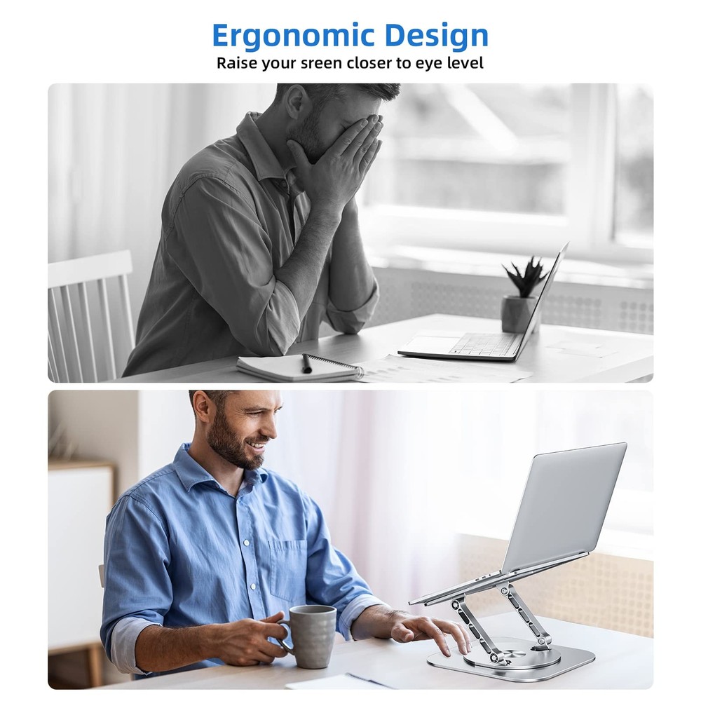 Laptop Stand with 360° Rotating Base, Foldable Adjustable A-Silver
