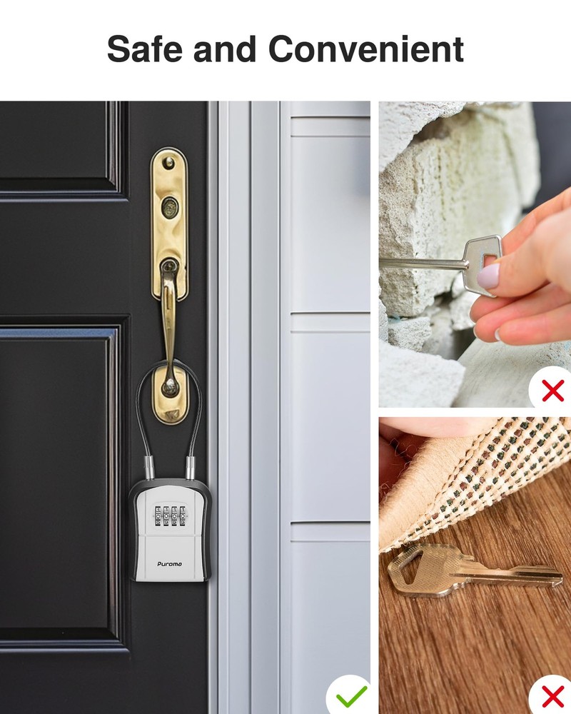 2 Pack Portable Lock Box, Removable Cable, Resettable, Wall-Mounted, Grey