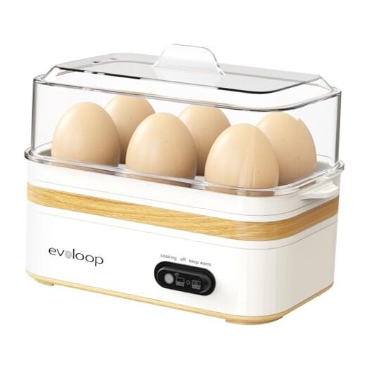 Rapid Egg Cooker Electric 6 Eggs Capacity, Soft, Medium, Hard Boiled, white