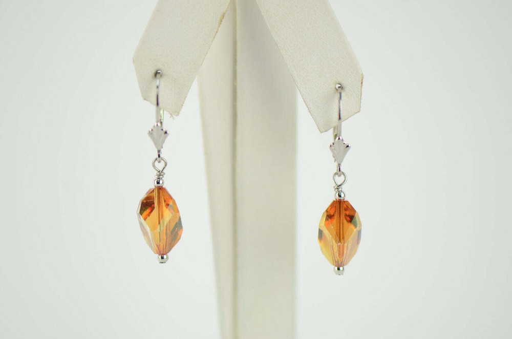 Pearl Crystal Element Colored Crystal Sterling Silver Dangle Drop Earrings