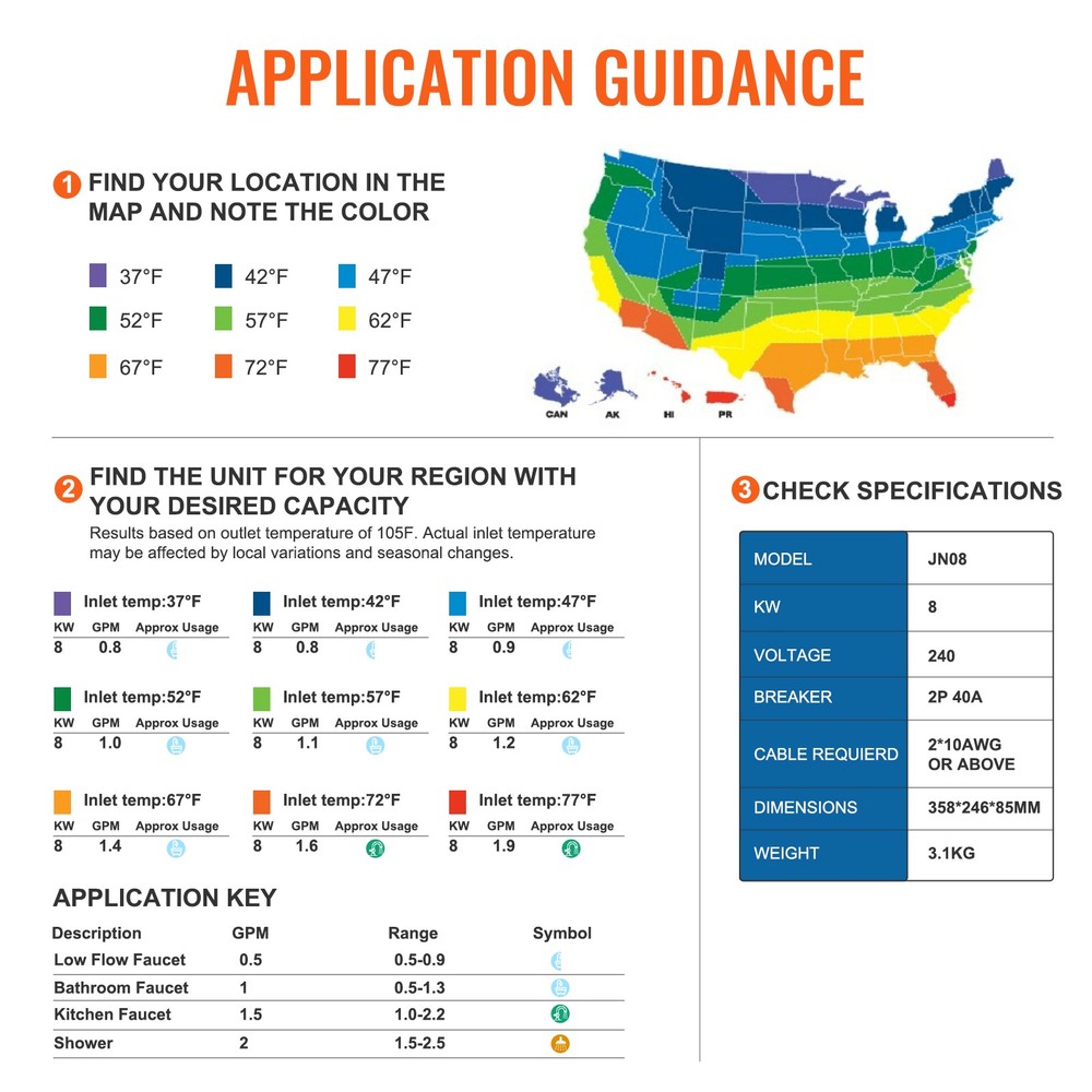 VEVOR 8KW Instant Hot Tankless Water Heater Electric Boiler LED IP25 for Shower