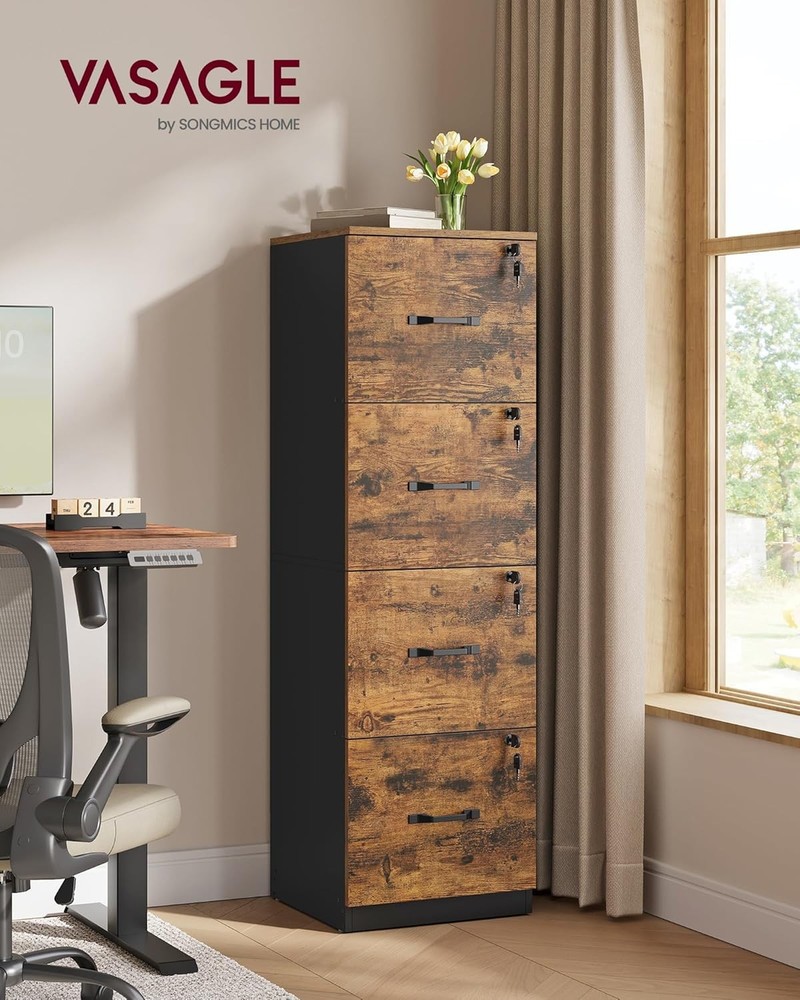 Rustic Brown File Cabinet 4 Drawer Vertical