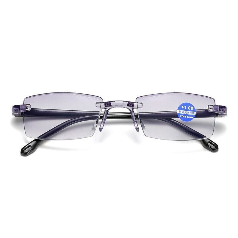 10PK Mens Rectangular Rimless Blue Light Blocking Reading Glasses Unisex Readers