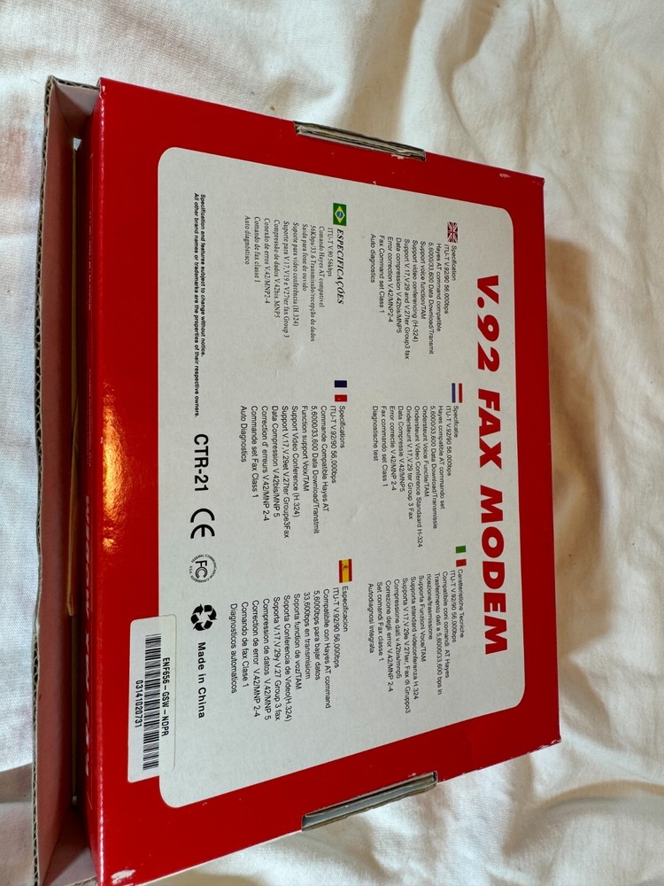 Data/Fax Modem 56k V.92 PCI Modem - Open Box New