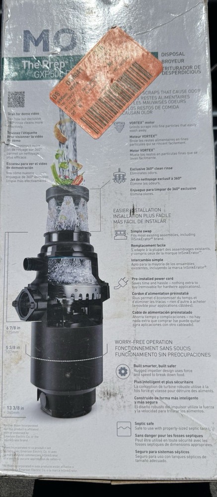 Moen GXP50C PRO The Prep Series 1/2HP Continuous Feed Garbage Disposal ~New
