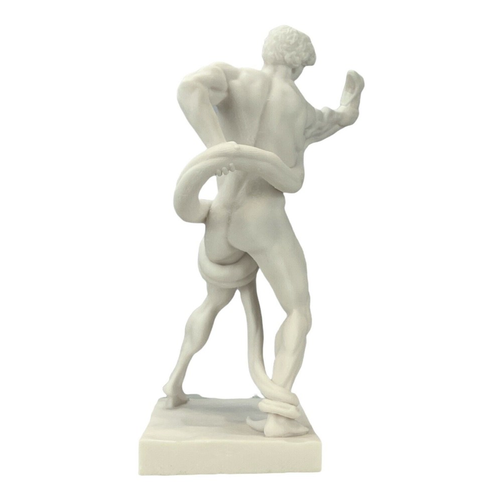 An Athlete Wrestling With A Python Man Snake Marble Statue Sculpture