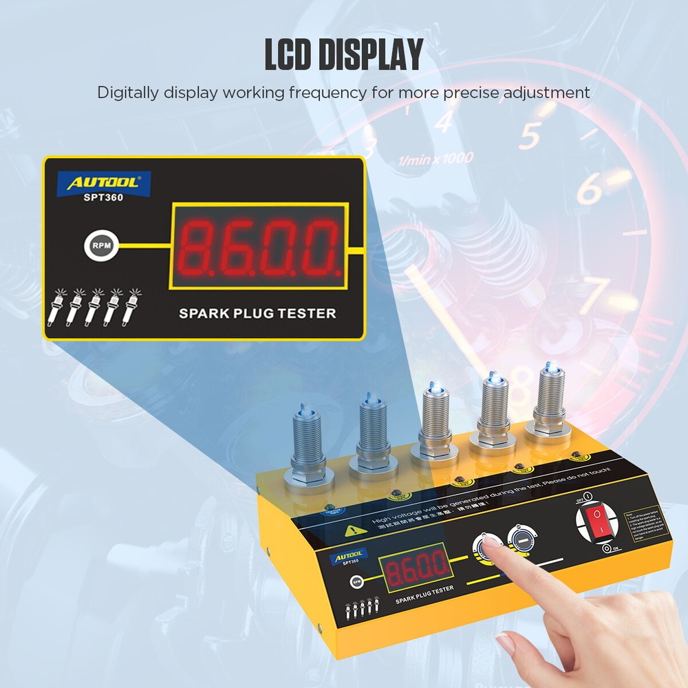 AUTOOL SPT360 12V Car Spark Plug Tester Five Hole Ignition Spark Plug Analyzer