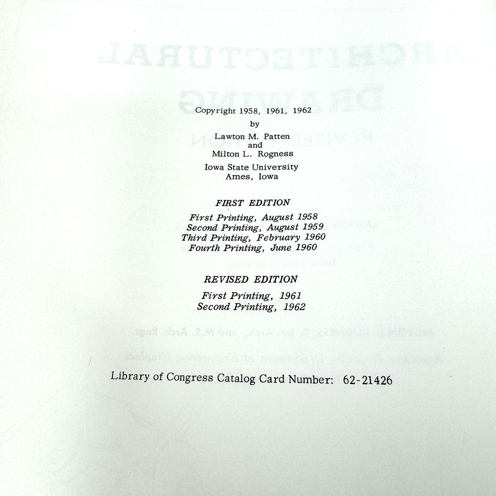 Architectural Drawing Revised Edition by Patten and Rogness HC 1962