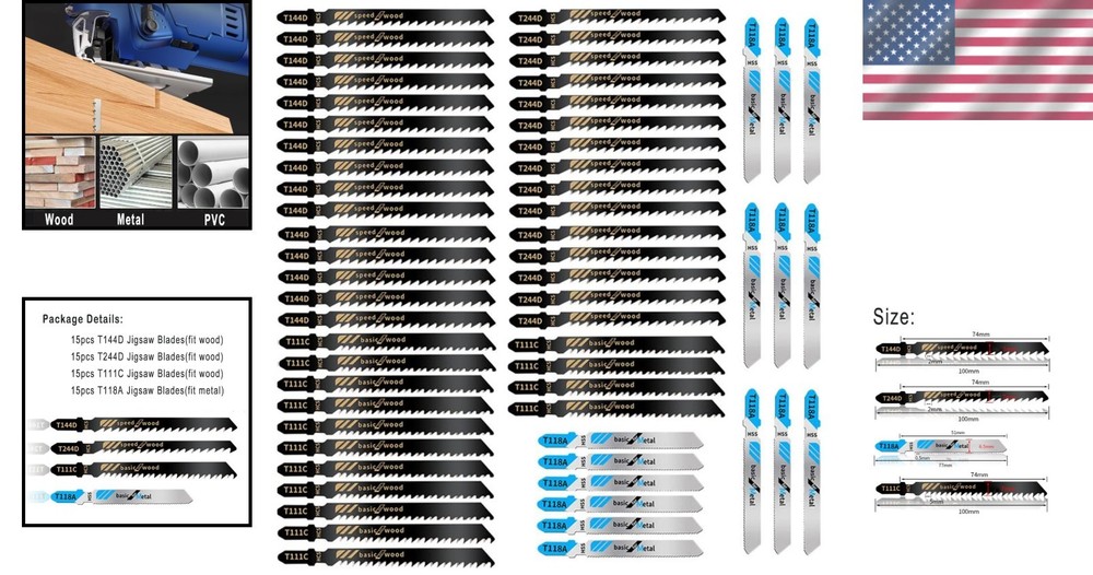 Versatile 60-Piece Jigsaw Blade Set - Professional Quality for Diverse Materials