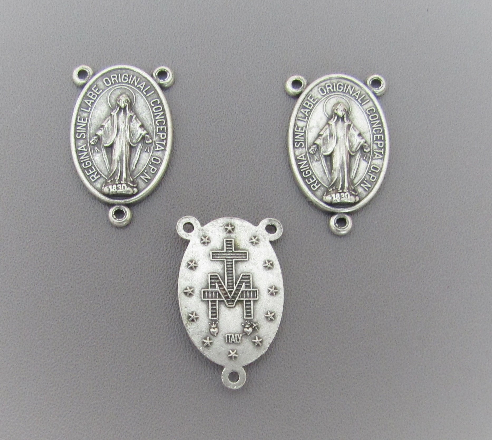 3 pc Large MIRACULOUS OVAL Rosary Center Italy Centerpiece T105 finish SILVER
