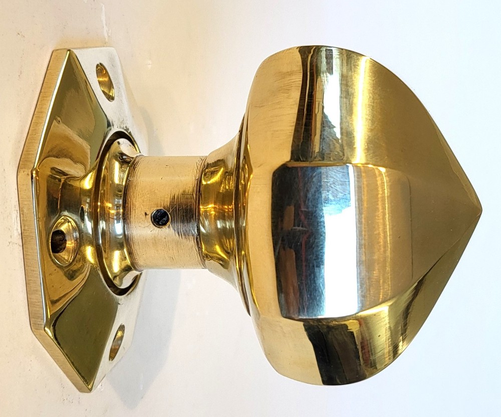 Single large octagonal solid cast brass door knob antique Victorian pull handle
