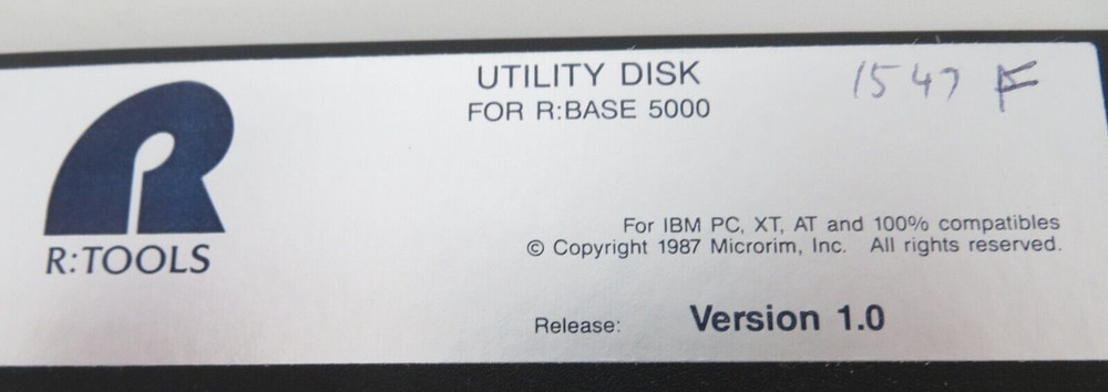 1987 5.25" Floppy Disk R: TOOLS Utility Disk For R: Base 5000 Version 1.0