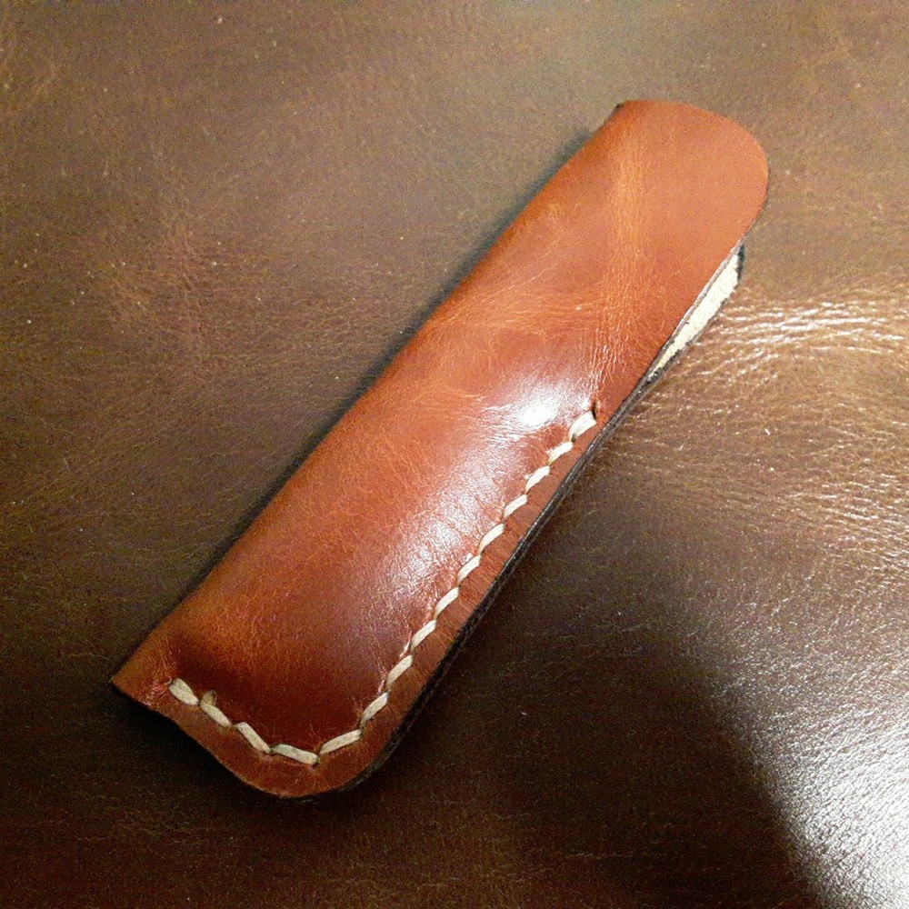 Case Slimline Trapper Leather Slip Sheath Pull Up Leather In Nice Cognac Color
