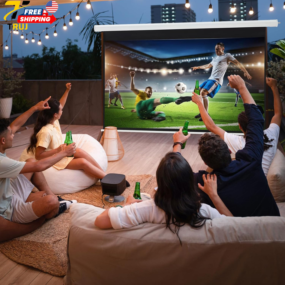 150" Projector Screen Motorized 16:9 4K HD Pull Down Retractable Projection Scre