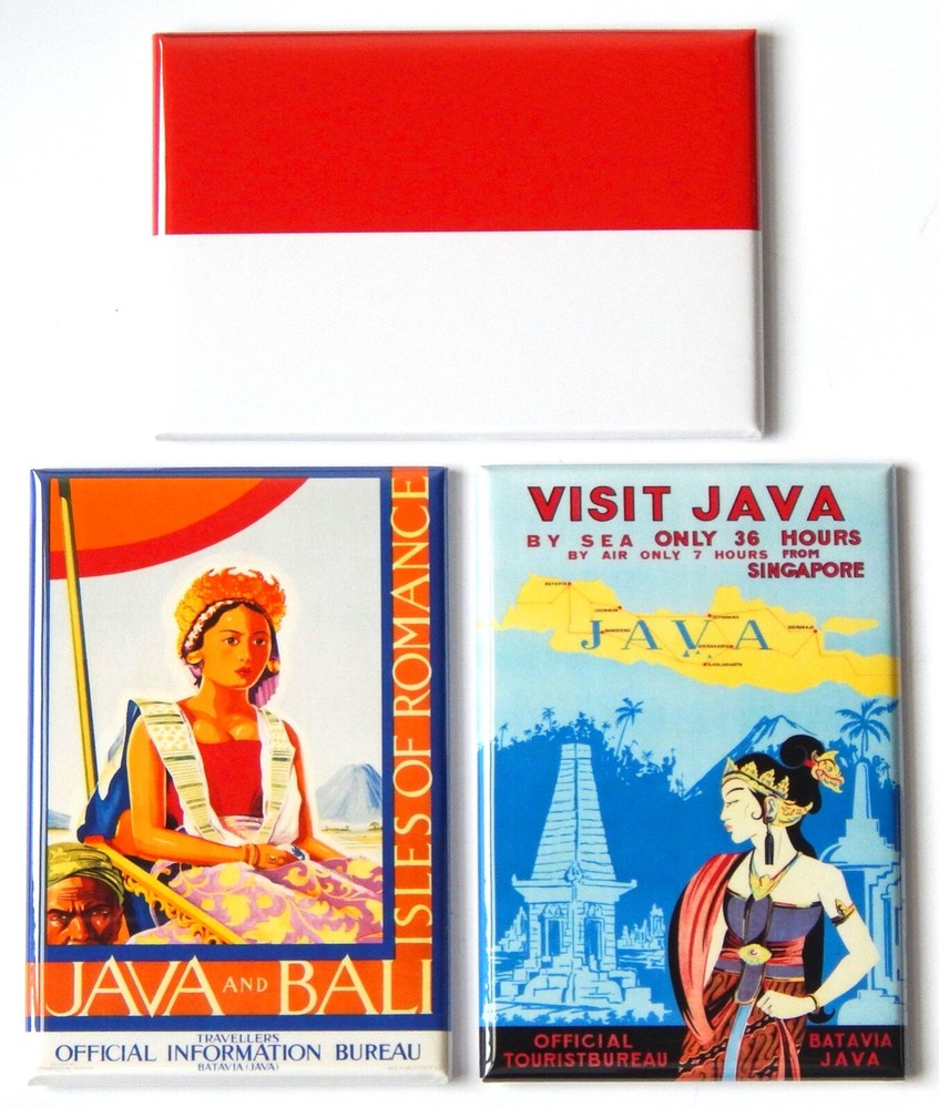 Java Indonesia FRIDGE MAGNET Set travel poster flag