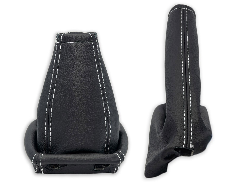 FOR FORD FOCUS C-MAX 03-06 GEAR SHIFT + EBRAKE GAITER LEATHER s. WHITE + FRAME