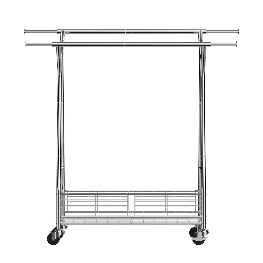 VEVOR Rolling Clothes Rack with 2 Hanging Rods & Storage Basket Extendable