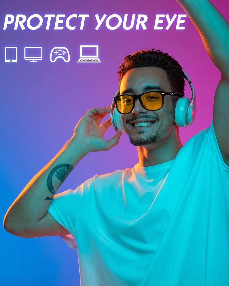 HMTIY Blue Light Blocking Glasses For Gaming - Premium Computer Medium, Black