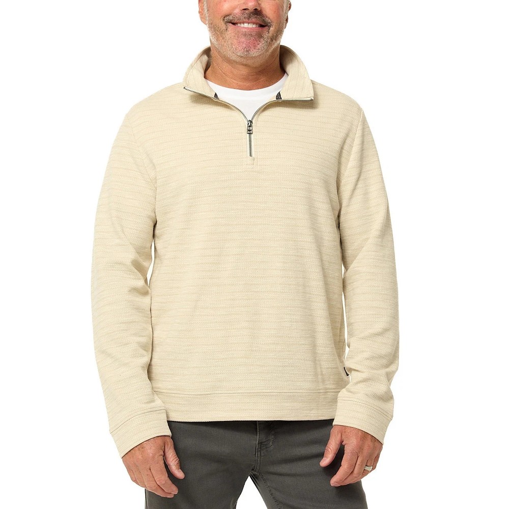 Dockers Men's Quarter Zip Regular Fit Textured Fabric Pullover, Beige, Size M