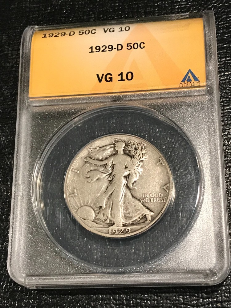 ANACS VG10 1929 D LIBERTY WALKING SILVER HALF DOLLAR-DEC488