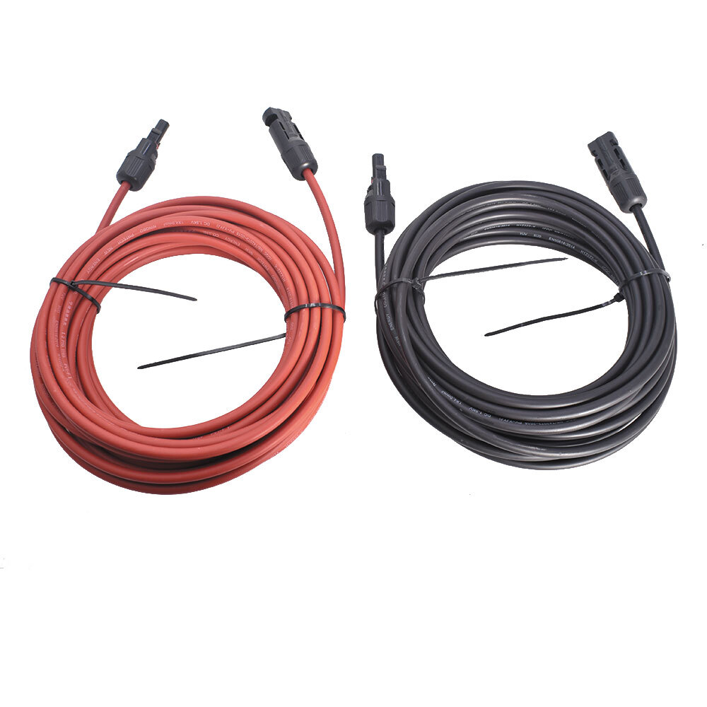 Solar Panel Extension Cable Wire Connector 1 Pair 30ft Black + Red 12AWG