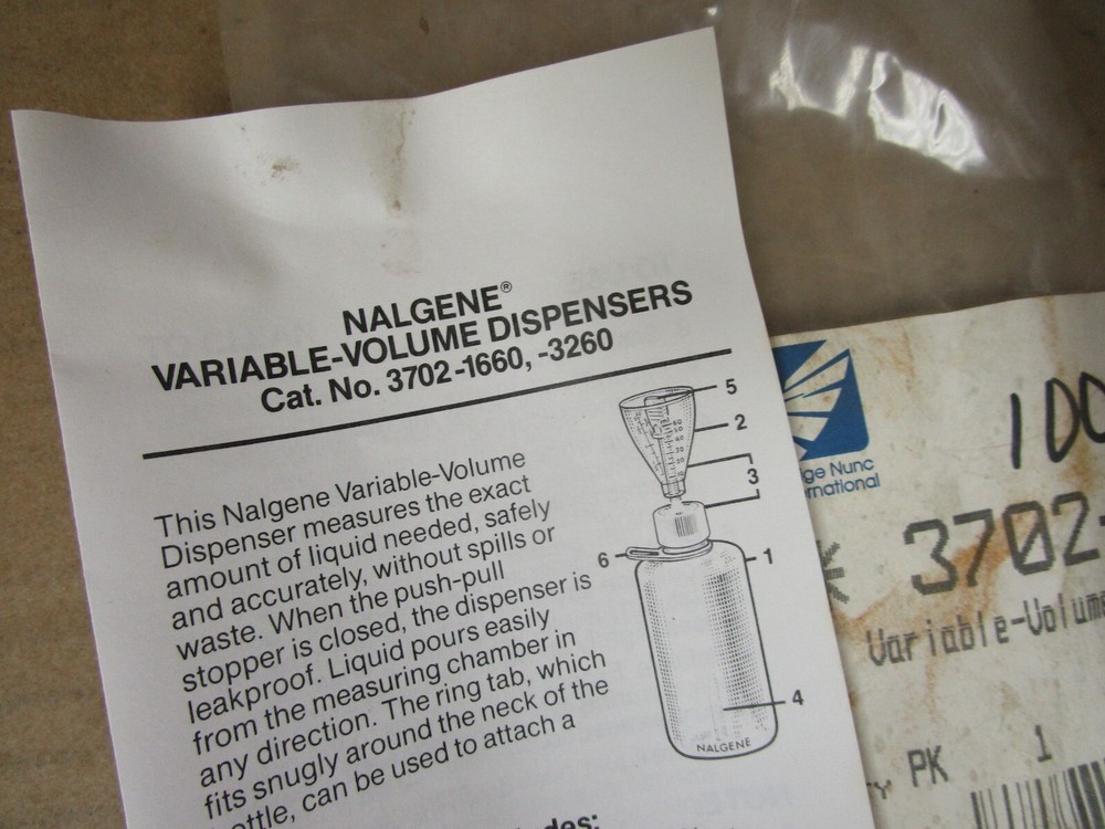 NEW NALGENE LDPE/PMP VARIABLE VOLUME DISPENSER 3702-3260 1000mL